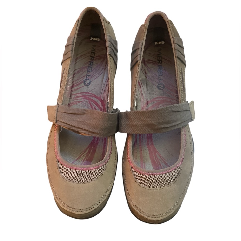 Merrell Women's Taupe Mary Jane Flats with Pink Insole Accents